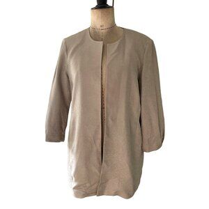 Eileen Fisher Women Open Front Silk Grain Jacquard Stone Jacket 3/4 Sleeves SZ M